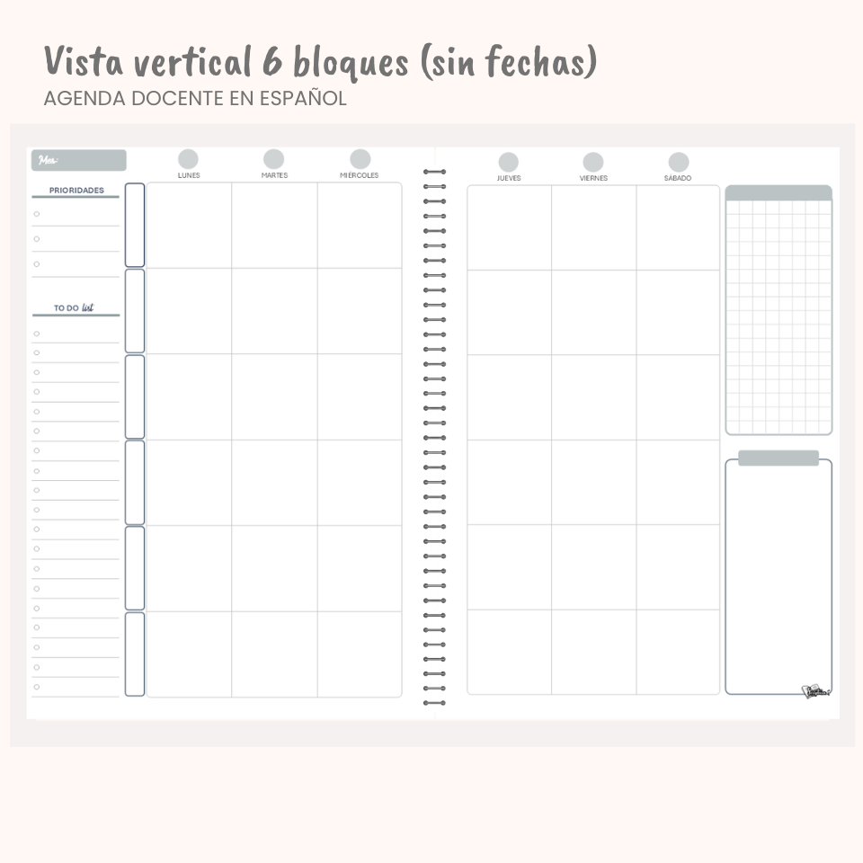Agenda Docente en Español — Sin fechas (Personalizable)