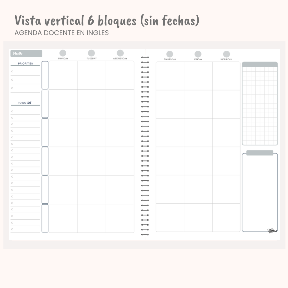 Agenda Docente en Inglés — Sin fechas (Personalizable)