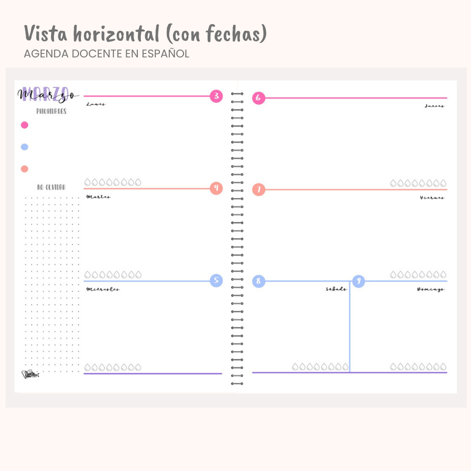Agenda Docente en Español — Sin fechas (Personalizable)