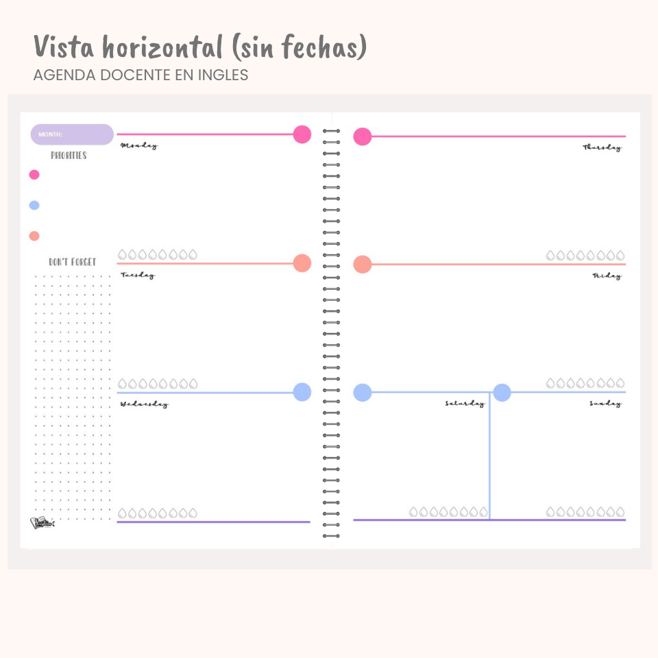 Agenda Docente en Inglés — Sin fechas (Personalizable)