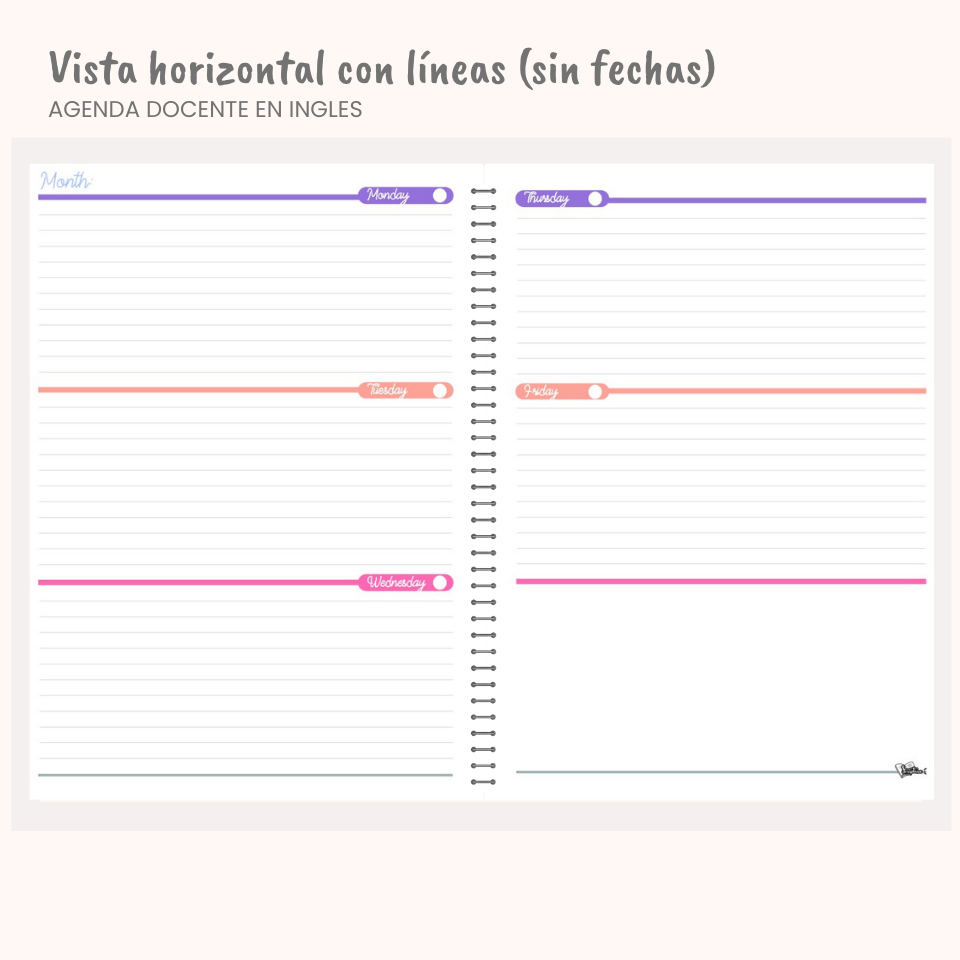 Agenda Docente en Inglés — Sin fechas (Personalizable)