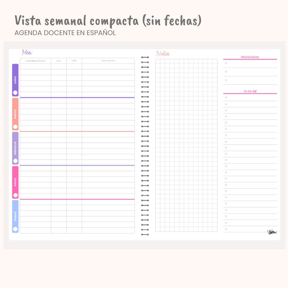 Agenda Docente en Español — Sin fechas (Personalizable)