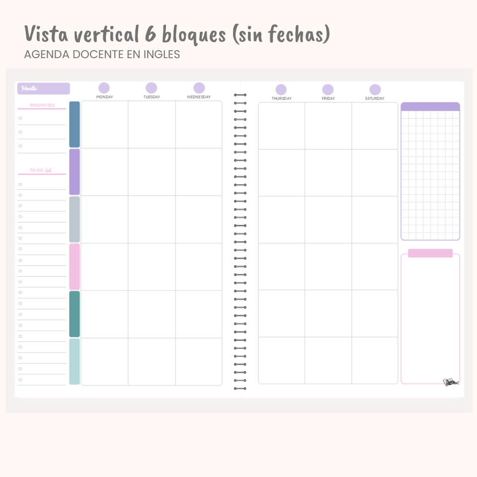 Agenda Docente en Inglés — Sin fechas (Personalizable)