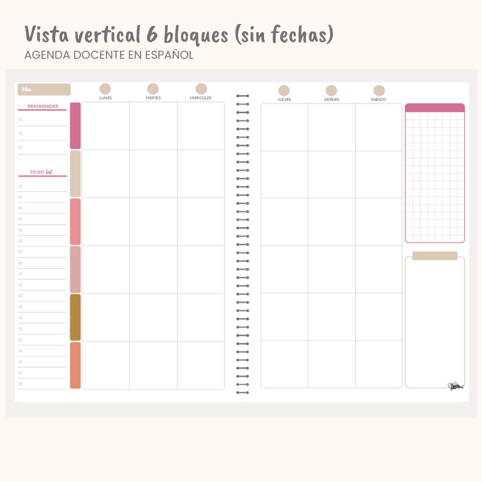 Agenda Docente en Español — Sin fechas (Personalizable)