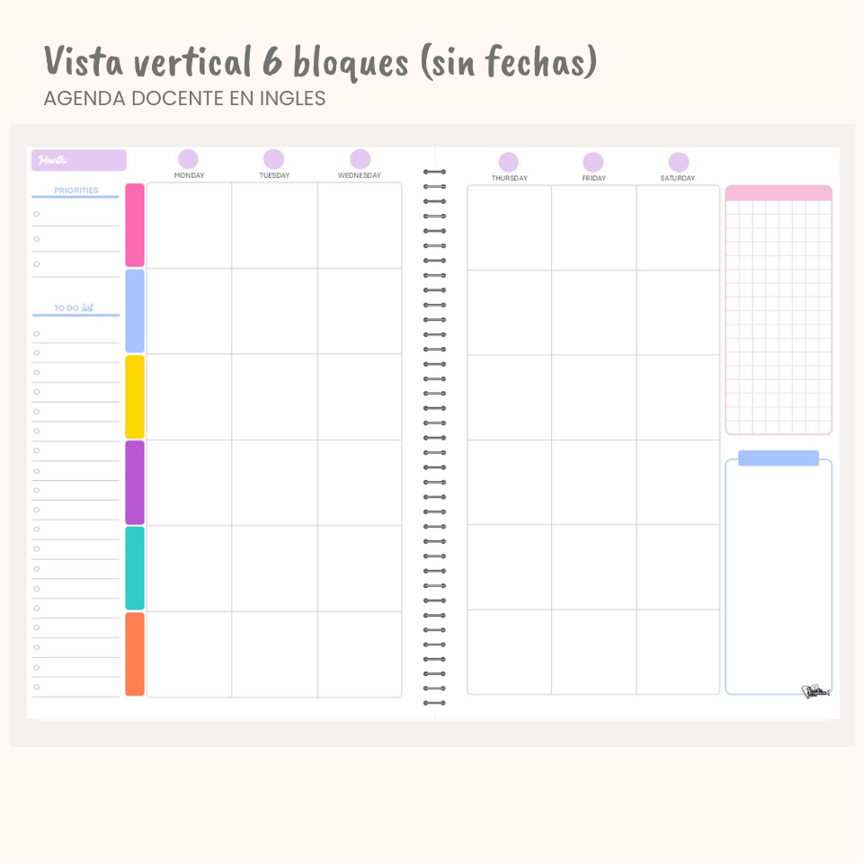 Agenda Docente en Inglés — Sin fechas (Personalizable)