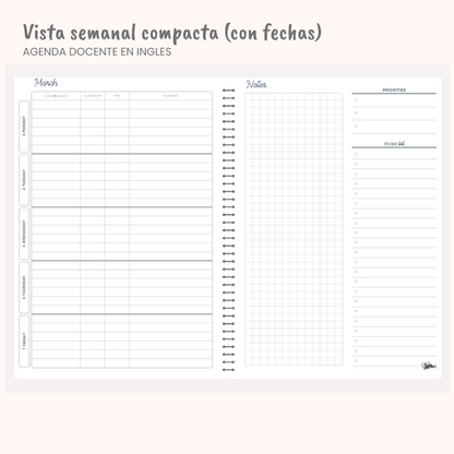 Agenda Docente en Inglés con fechas