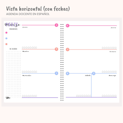 Agenda Docente en Español — Sin fechas (Personalizable)