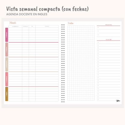 Agenda Docente en Inglés con fechas