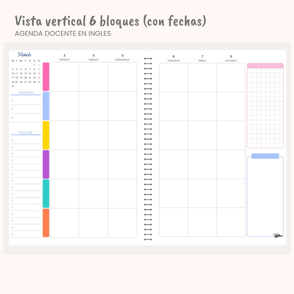agenda docente en inglés, agenda docente en español, teacher planner, profesora, profesor, colegio, educacion