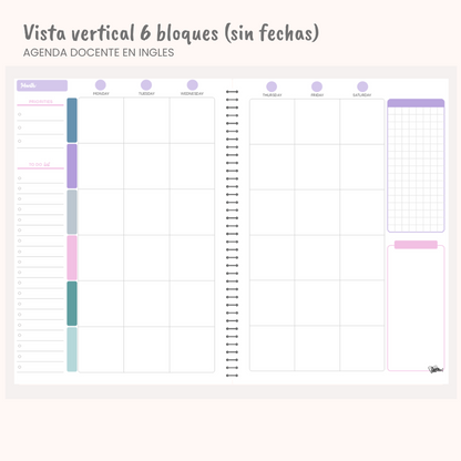 Agenda Docente en Inglés — Sin fechas (Personalizable)